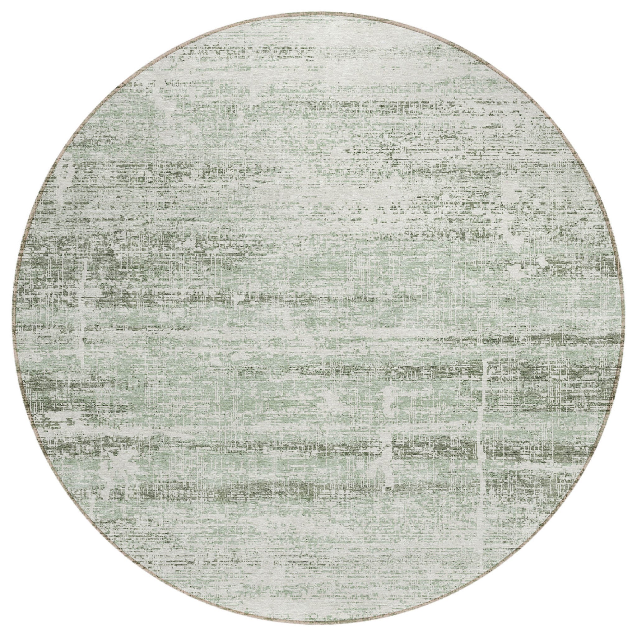 8' Sage Artichoke Green And Ivory Round Abstract Washable Indoor Outdoor Area Rug