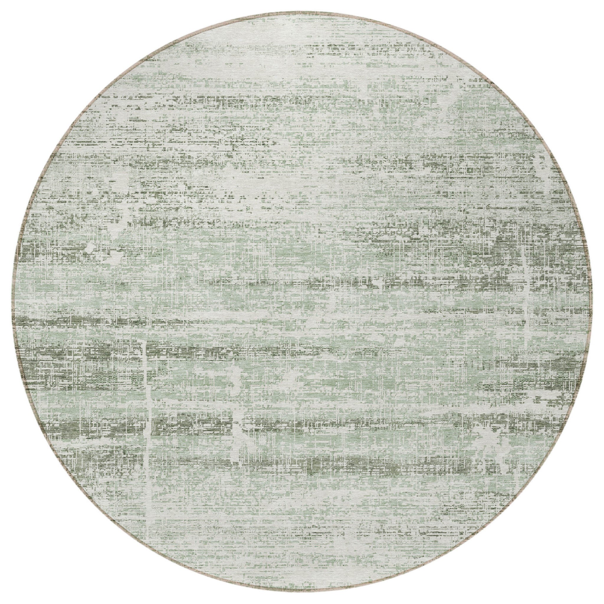 8' Sage Artichoke Green And Ivory Round Abstract Washable Indoor Outdoor Area Rug