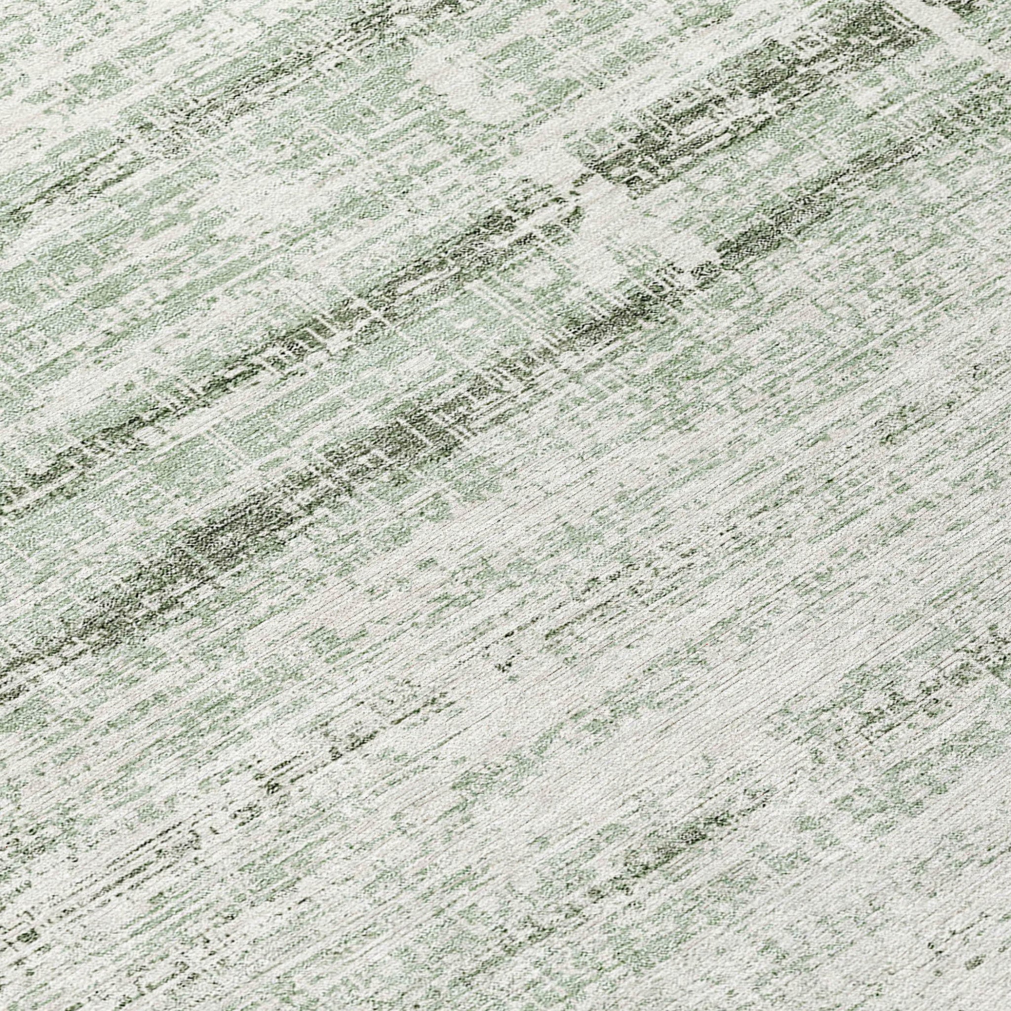 8' Sage Artichoke Green And Ivory Round Abstract Washable Indoor Outdoor Area Rug
